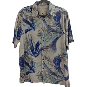 ISLAND REPUBLIC Vintage Men's Shirt Button Down Blue Hawaiian Silk Size L
